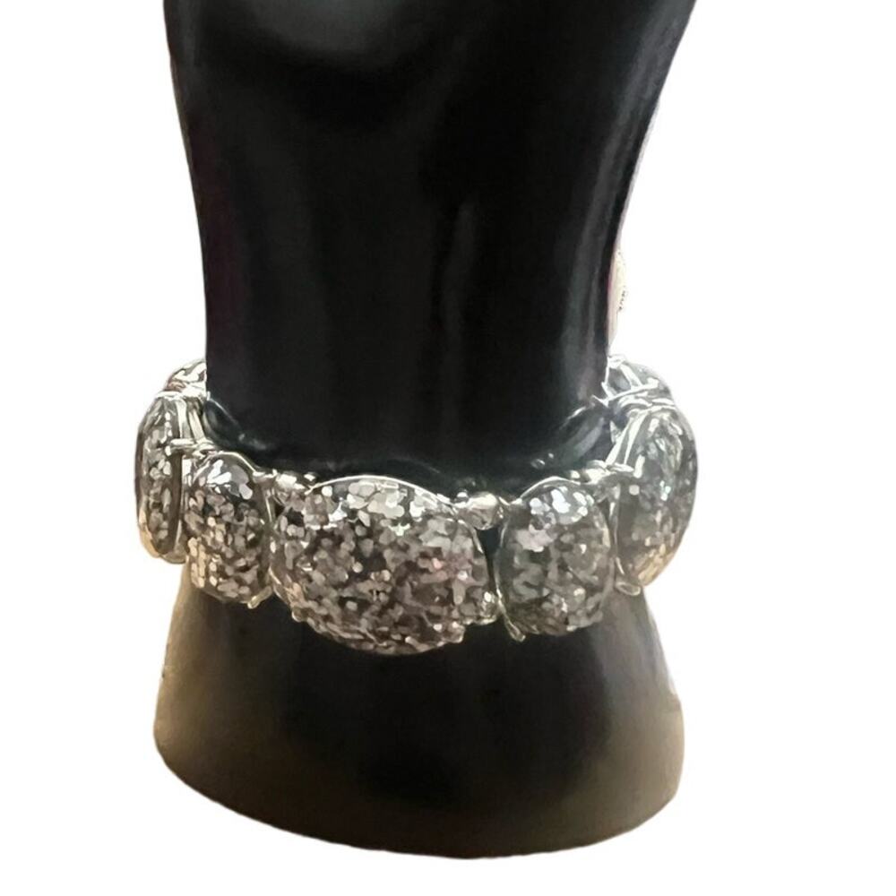 Vintage Silver-Tone Glitter Statement Bracelet - Oval Beads & Sparkle